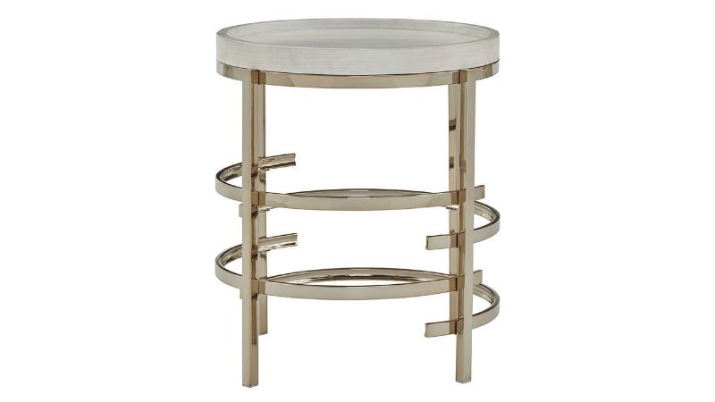 Front Facing View of the Montiflyn End Table in Off-White and Gold by Ashley Furniture | Home Furniture Plus Bedding