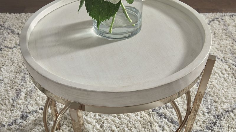 Close Up of the Top of the Montiflyn End Table in Off-White and Gold by Ashley Furniture | Home Furniture Plus Bedding