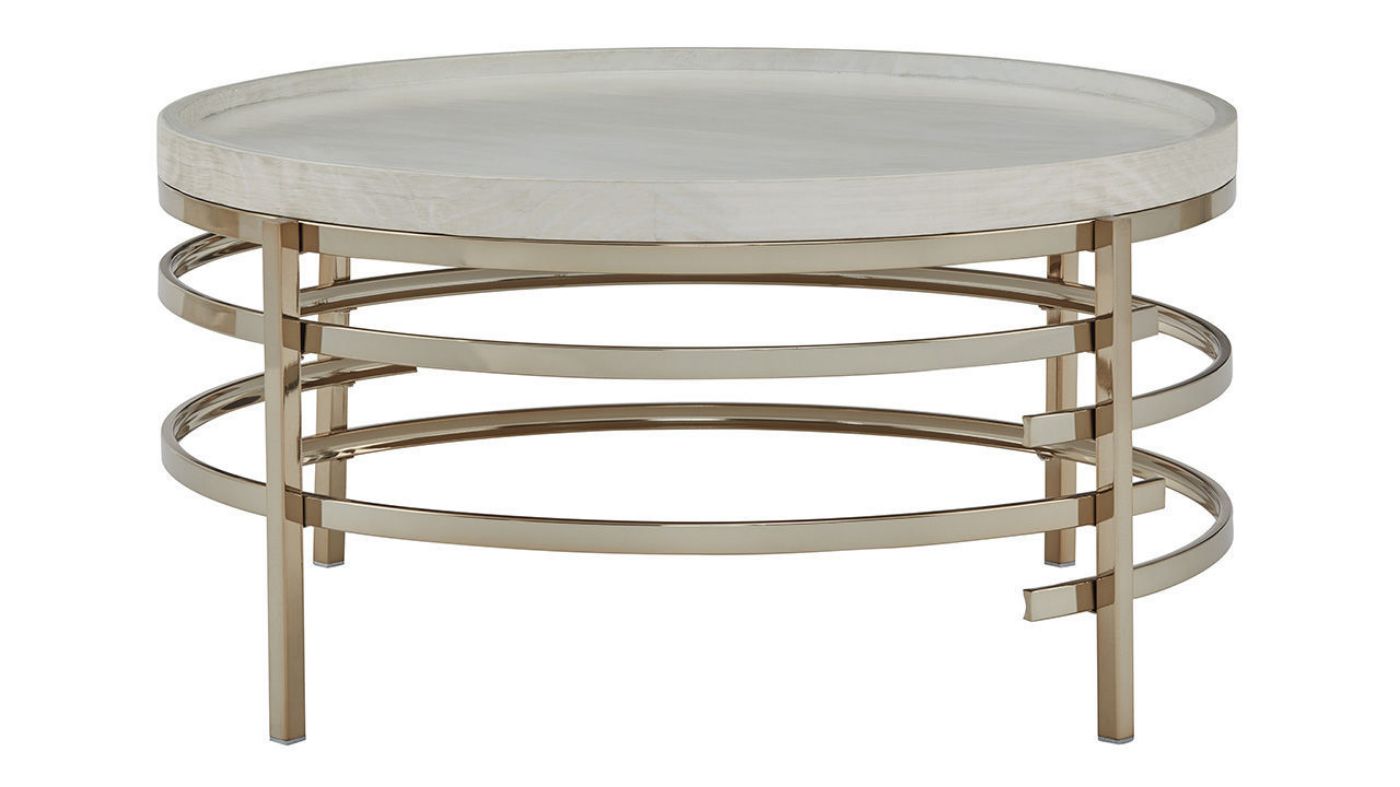 Front View of the Montiflyn Coffee Table in Off-White and Gold by Ashley Furniture | Home Furniture Plus Bedding