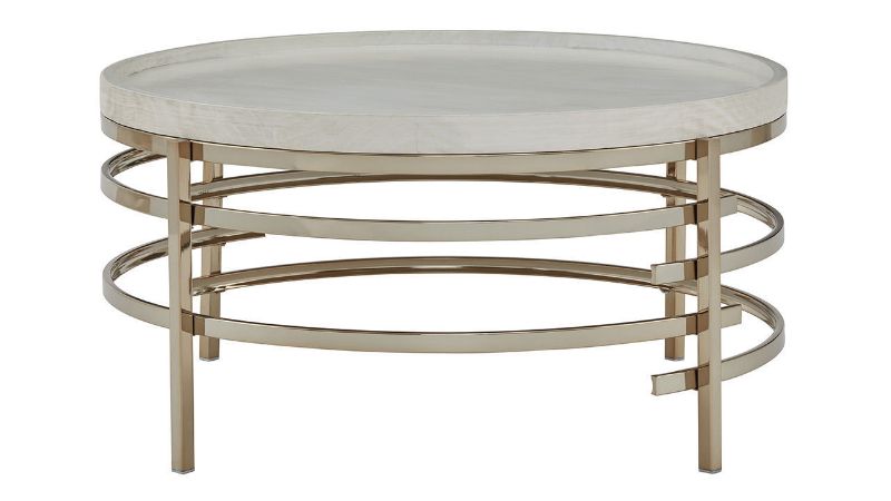 Front View of the Montiflyn Coffee Table in Off-White and Gold by Ashley Furniture | Home Furniture Plus Bedding