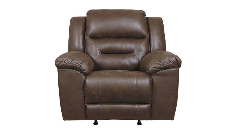 Front Facing View of the Stoneland Rocker Recliner in Brown  by Ashley Furniture | Home Furniture Plus Bedding