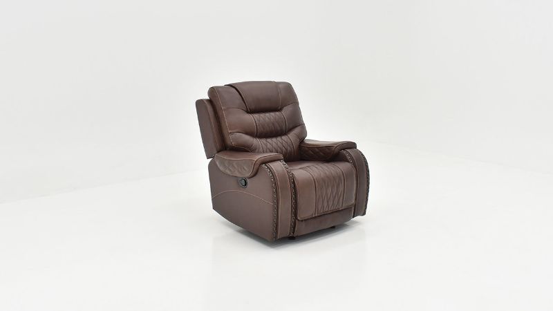Slightly Angled View of the Elliot Leather Glider Recliner in Brown by Man Wah | Home Furniture Plus Bedding
