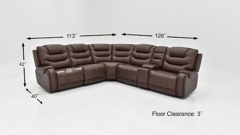 Dimension Details of the Elliot POWER Leather Reclining Sectional Sofa in Brown by Man Wah | Home Furniture Plus Bedding