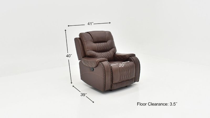 Dimension Details of the Elliot Leather Glider Recliner in Brown by Man Wah | Home Furniture Plus Bedding