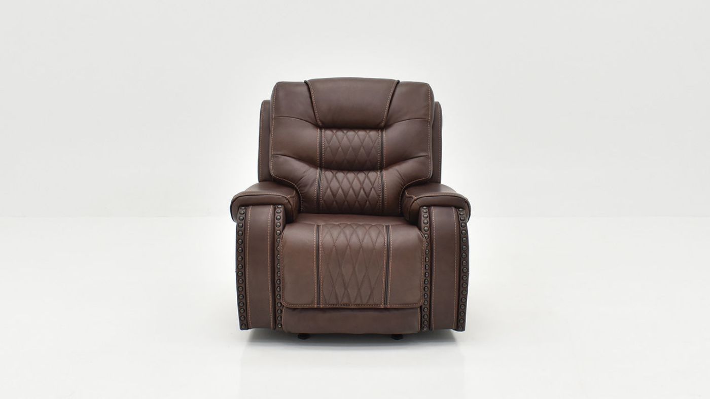 Front Facing View of the Elliot Leather Glider Recliner in Brown by Man Wah | Home Furniture Plus Bedding