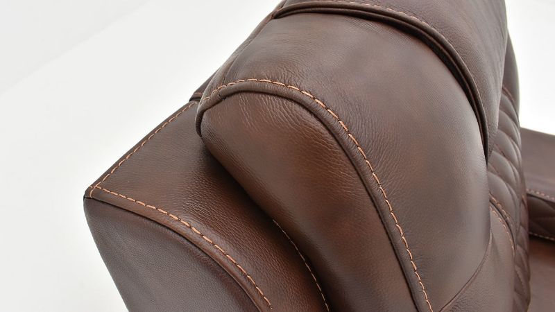 Closeup View of the Headrest on the Elliot Leather Glider Recliner in Brown by Man Wah | Home Furniture Plus Bedding