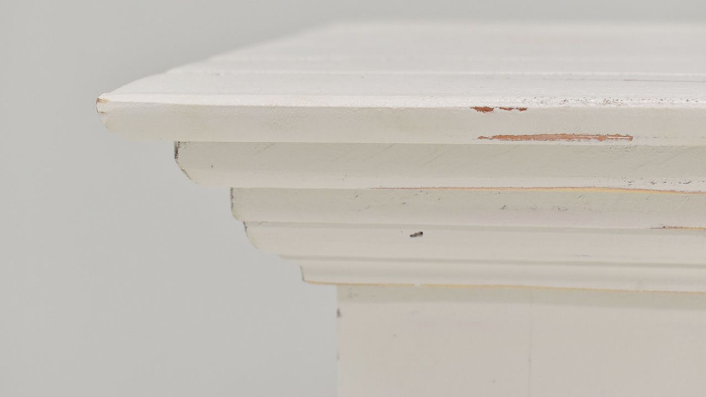 Close Up View of the Crown Molding on the Chalet Man's Chest in White by Vintage Furniture | Home Furniture Plus Bedding
