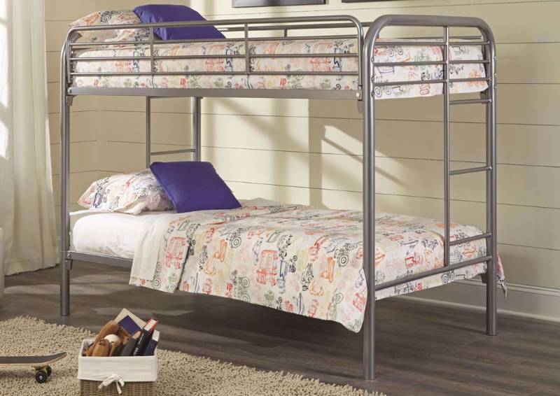 Silver Metal Bunk Bed - Twin-Over-Twin | Home Furniture