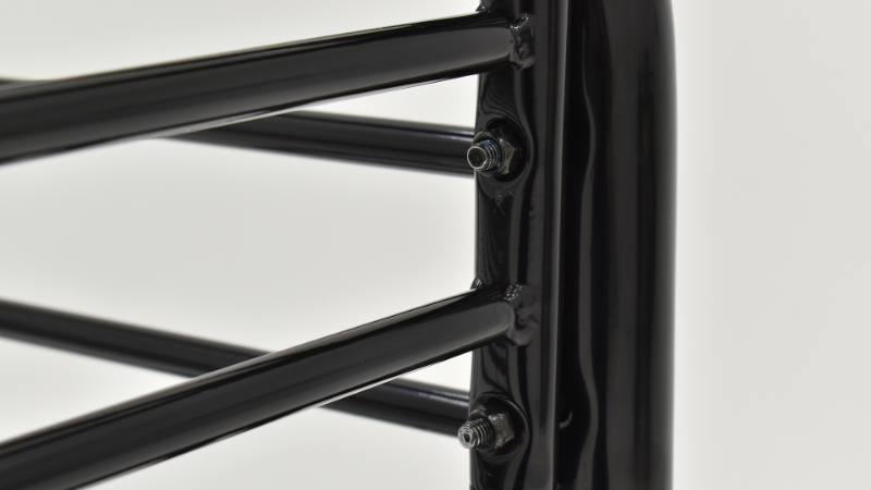 Close Up of the Assembly on Corners of the Black Metal Bunk Bed - Twin Over Twin | Home Furniture Plus Bedding	