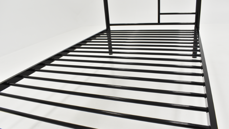 Close Up of the Lower Bunk Area of the Black Metal Bunk Bed - Twin Over Twin | Home Furniture Plus Bedding	