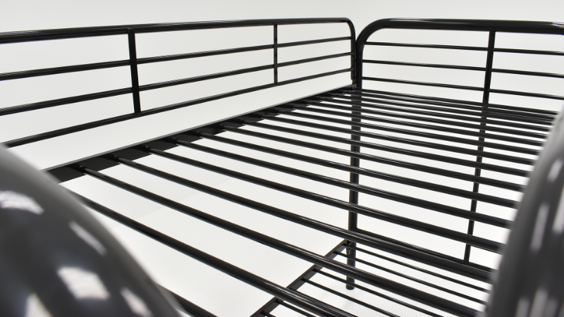 Close Up of the Upper Bunk Area of the Black Metal Bunk Bed - Twin Over Twin | Home Furniture Plus Bedding	