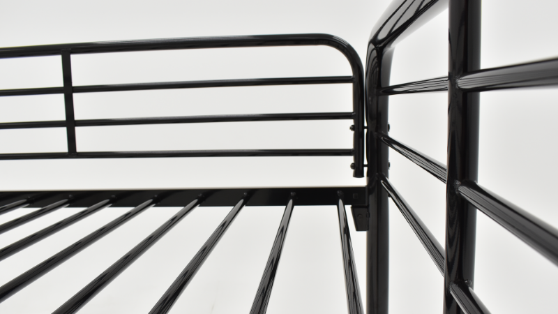 Close Up of the Upper Bunk Bed Rails on the Black Metal Bunk Bed - Twin Over Twin Slightly Angled | Home Furniture Plus Bedding	