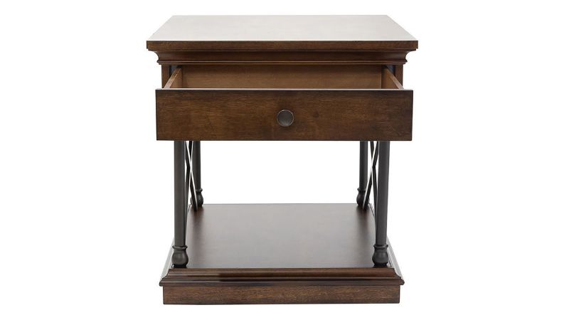 Front View with Drawer Opened of the Tribeca End Table in Brown by Liberty Furniture | Home Furniture Plus Bedding
