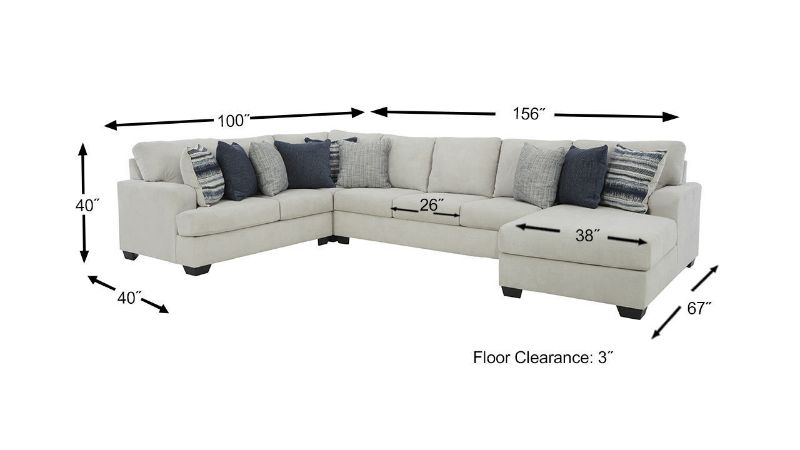 Dimension Details of the Lowder Sectional Sofa in Stone Gray by Ashley Furniture | Home Furniture Plus Bedding