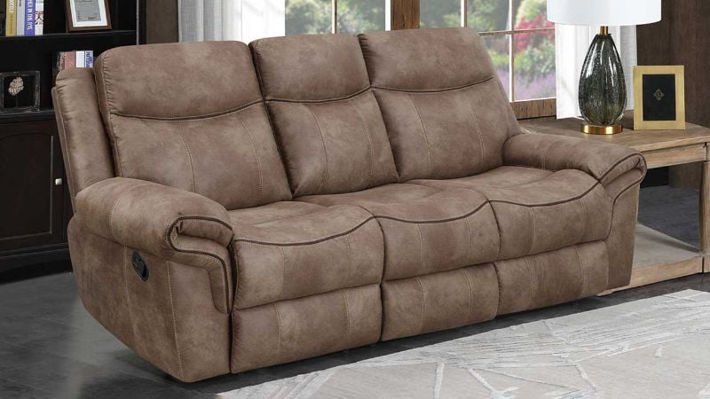 Room View of the Nashville Reclining Sofa in Brown by Steve Silver | Home Furniture Plus Bedding
