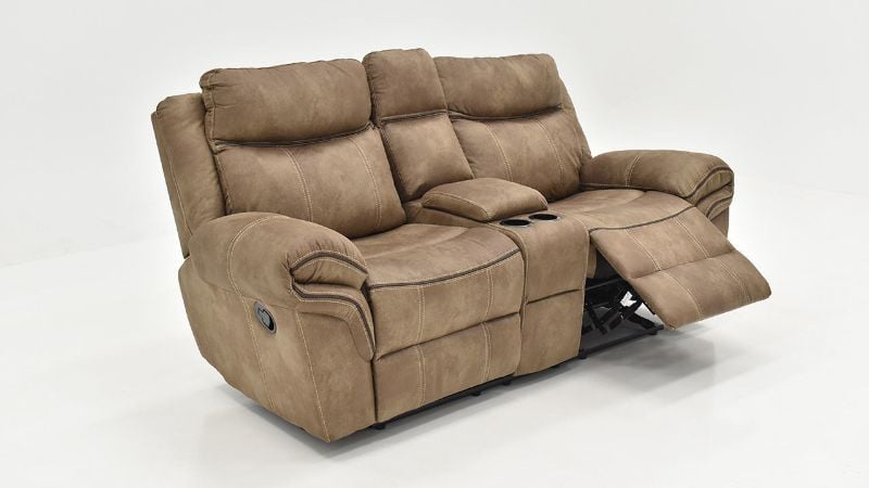 Angled View of the Nashville Glider Reclining Loveseat in Brown by Steve Silver | Home Furniture Plus Bedding