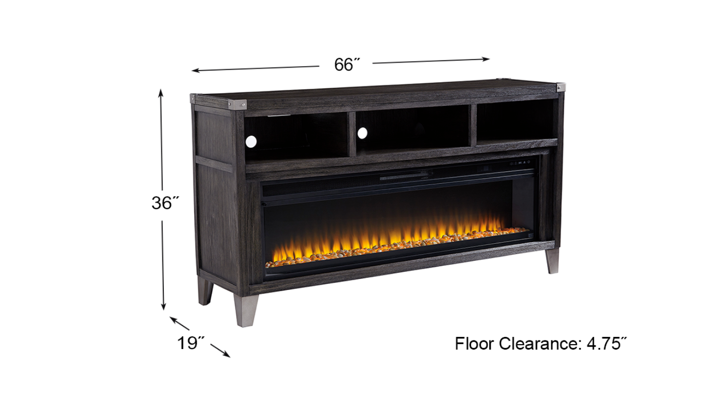 	Dimension Details  of the Todoe TV Stand Console Table with Fireplace Insert in Gray by Ashley Furniture | Home Furniture Plus Bedding