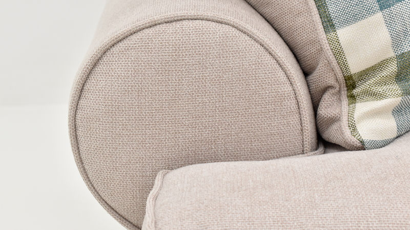 Close Up View of the Arm of the Feather Chair in Off-White by Behold Home | Home Furniture Plus Bedding