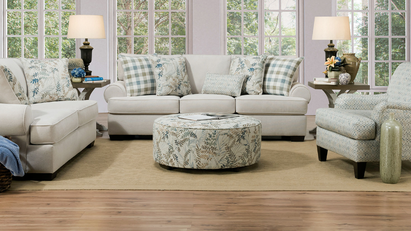 Room View of the Feather Sofa Set in Off-White by Behold Home (includes sofa, loveseat, and chair - ottoman sold separately) | Home Furniture Plus Bedding