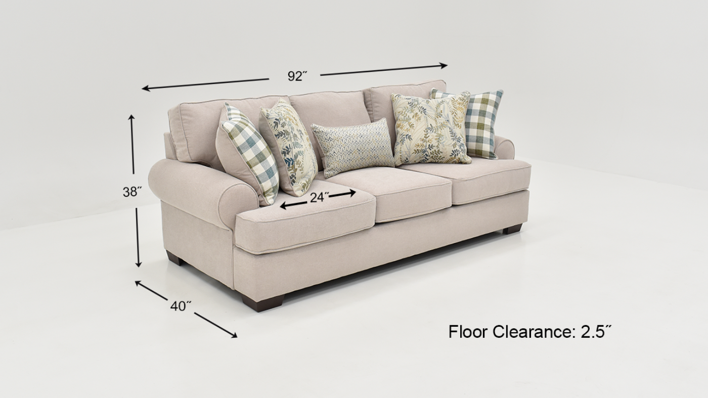 Dimension Details of the Feather Sofa in Off-White by Behold Home | Home Furniture Plus Bedding