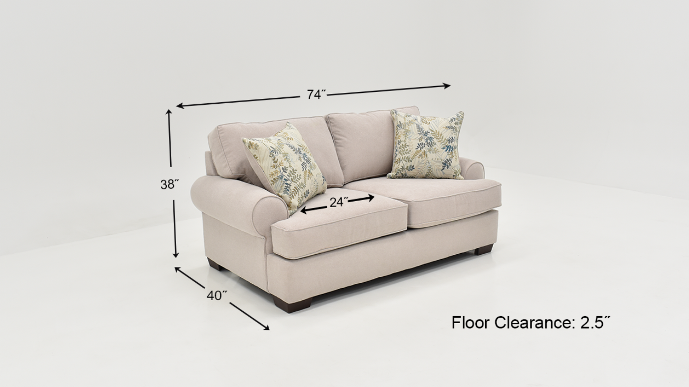 Dimension Details of the Feather Loveseat in Off-White by Behold Home | Home Furniture Plus Bedding