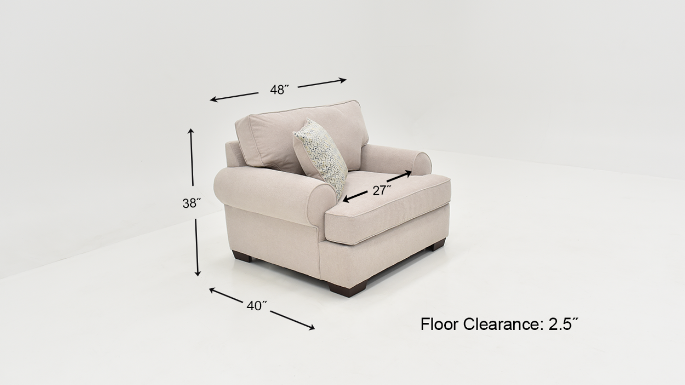 Dimension Details of the Feather Chair in Off-White by Behold Home | Home Furniture Plus Bedding