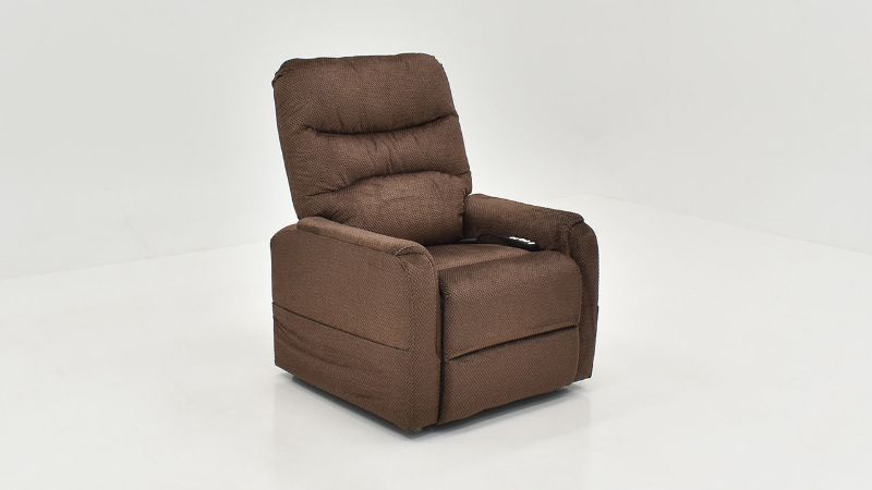 Slightly Angled View of the Mega Motion Lift Recliner Chair in Brown | Home Furniture Plus Bedding