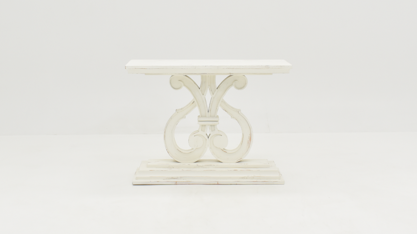 Front Facing View of the Harp Accent Table in Off White by Vintage Furniture | Home Furniture Plus Bedding