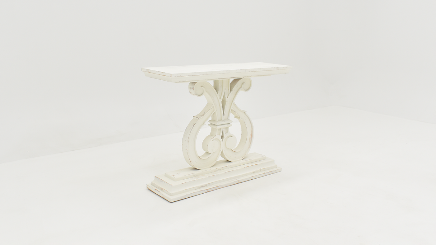 Slightly Angled View  of the Harp Accent Table in Off White by Vintage Furniture | Home Furniture Plus Bedding