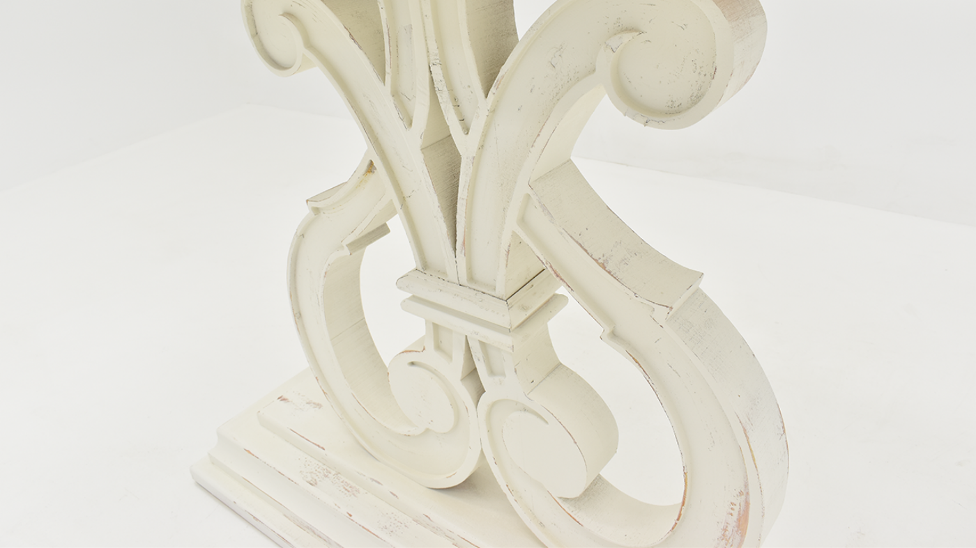 Detailed Scrolling of the Harp Accent Table in Off White by Vintage Furniture | Home Furniture Plus Bedding
