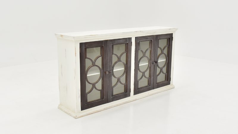 Slightly Angled  View of the Windamere 4 Door Console in Off White by Vintage Furniture | Home Furniture Plus Bedding