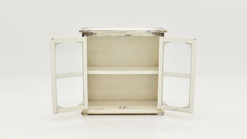 Open Front Facing View of the Bristol 2 Door Console in Off White by Vintage Furniture | Home Furniture Plus Bedding