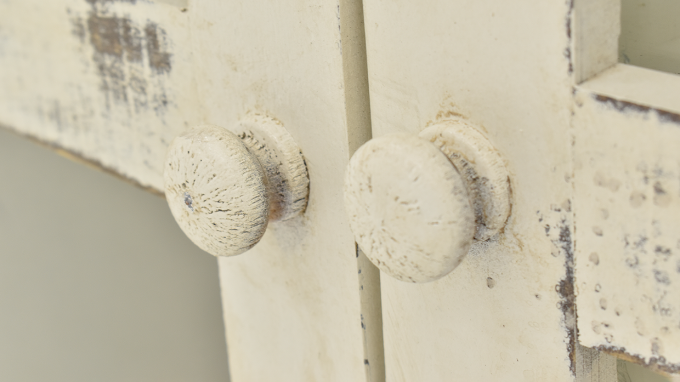 Close Up Door Knob View of the Bristol 2 Door Console in Off White by Vintage Furniture | Home Furniture Plus Bedding