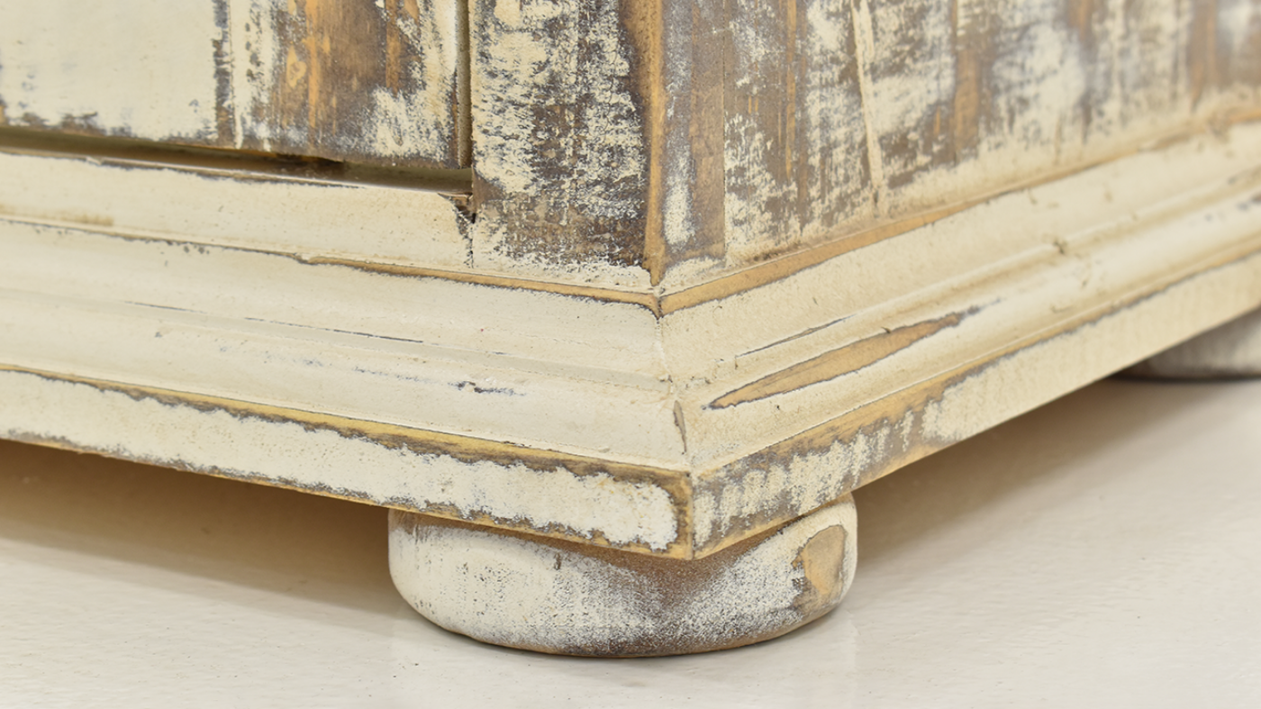 Close Up Base View of the Bristol 2 Door Console in Off White by Vintage Furniture | Home Furniture Plus Bedding