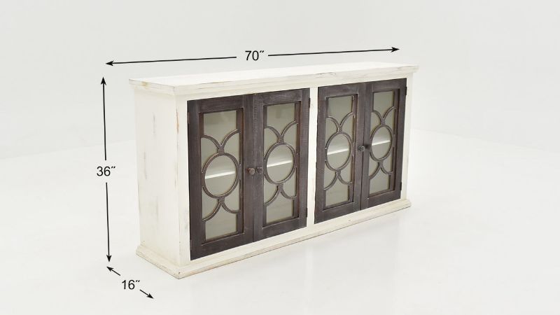 Dimension Details of the Windamere 4 Door Console in Off White by Vintage Furniture | Home Furniture Plus Bedding