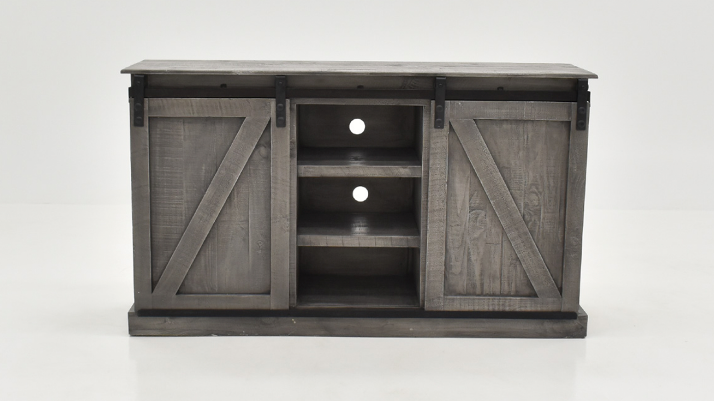 Front Facing View with Center Storage Area Open on the Collins TV Stand Console - Gray | Home Furniture Plus Bedding