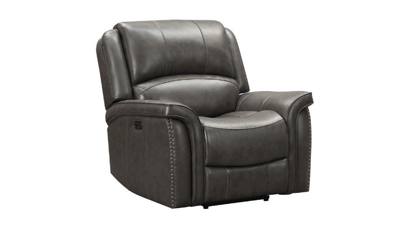 Slightly Angled View of the Gaspar POWER Leather Recliner in Gray by Ashley Furniture | Home Furniture Plus Bedding