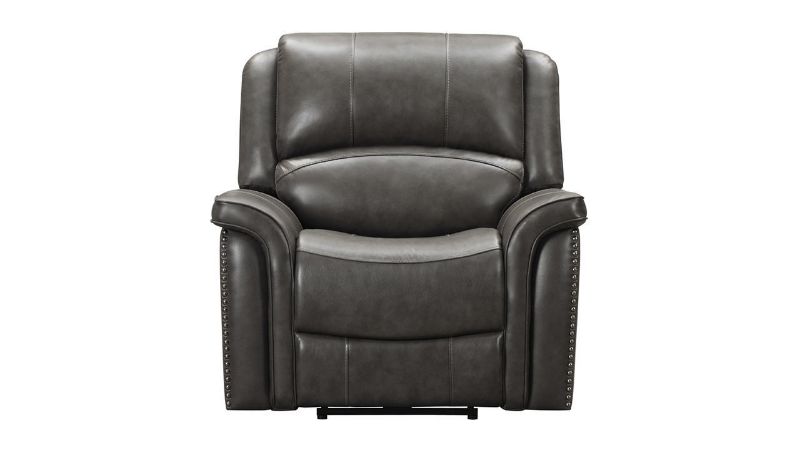 Front Facing View of the Gaspar POWER Leather Recliner in Gray by Ashley Furniture | Home Furniture Plus Bedding