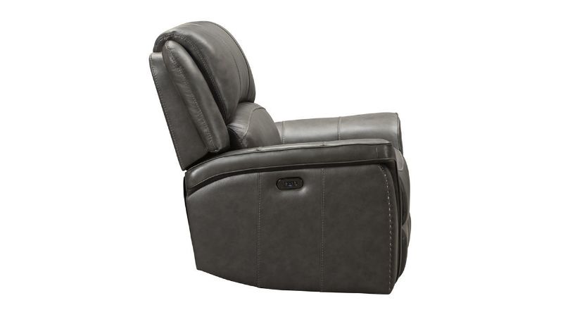 Side View of the Gaspar POWER Leather Recliner in Gray by Ashley Furniture | Home Furniture Plus Bedding