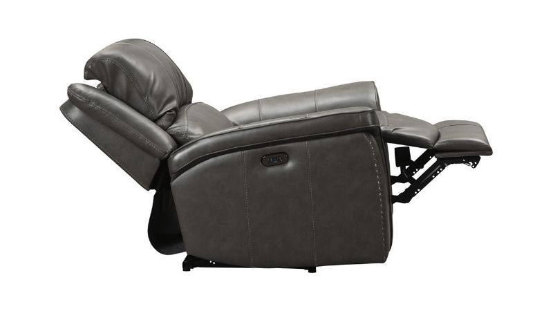 Open Side View of the Gaspar POWER Leather Recliner in Gray by Ashley Furniture | Home Furniture Plus Bedding