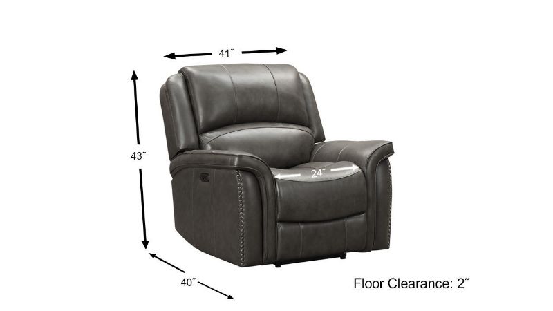 Dimension Details of the Gaspar POWER Leather Recliner in Gray by Ashley Furniture | Home Furniture Plus Bedding