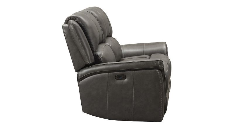 Side View of the Gaspar POWER Reclining Leather Loveseat in Gray by Ashley Furniture | Home Furniture Plus Bedding