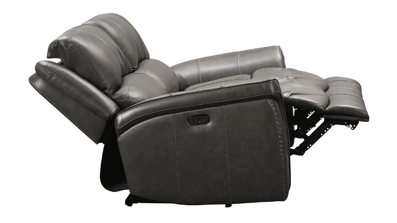 Open Side View of the Gaspar POWER Reclining Leather Loveseat in Gray by Ashley Furniture | Home Furniture Plus Bedding