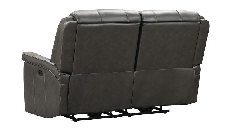 Rear View of the Gaspar POWER Reclining Leather Loveseat in Gray by Ashley Furniture | Home Furniture Plus Bedding