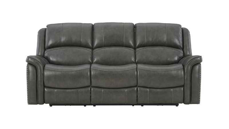 Front Facing View of the Gaspar POWER Reclining Leather Sofa in Gray by Ashley Furniture | Home Furniture Plus Bedding