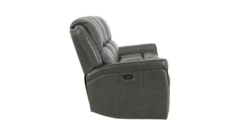 Side View of the Gaspar POWER Reclining Leather Sofa in Gray by Ashley Furniture | Home Furniture Plus Bedding