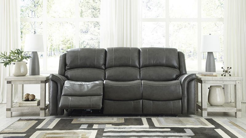 Room View of the Gaspar POWER Reclining Leather Sofa in Gray by Ashley Furniture | Home Furniture Plus Bedding
