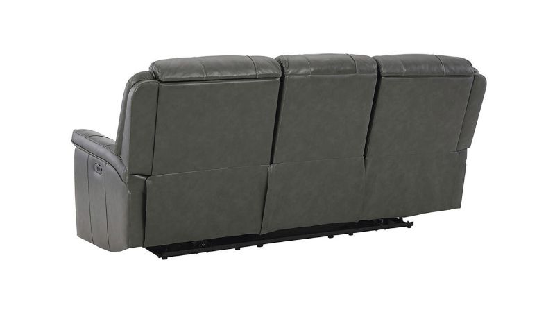 Rear View of the Gaspar POWER Reclining Leather Sofa in Gray by Ashley Furniture | Home Furniture Plus Bedding