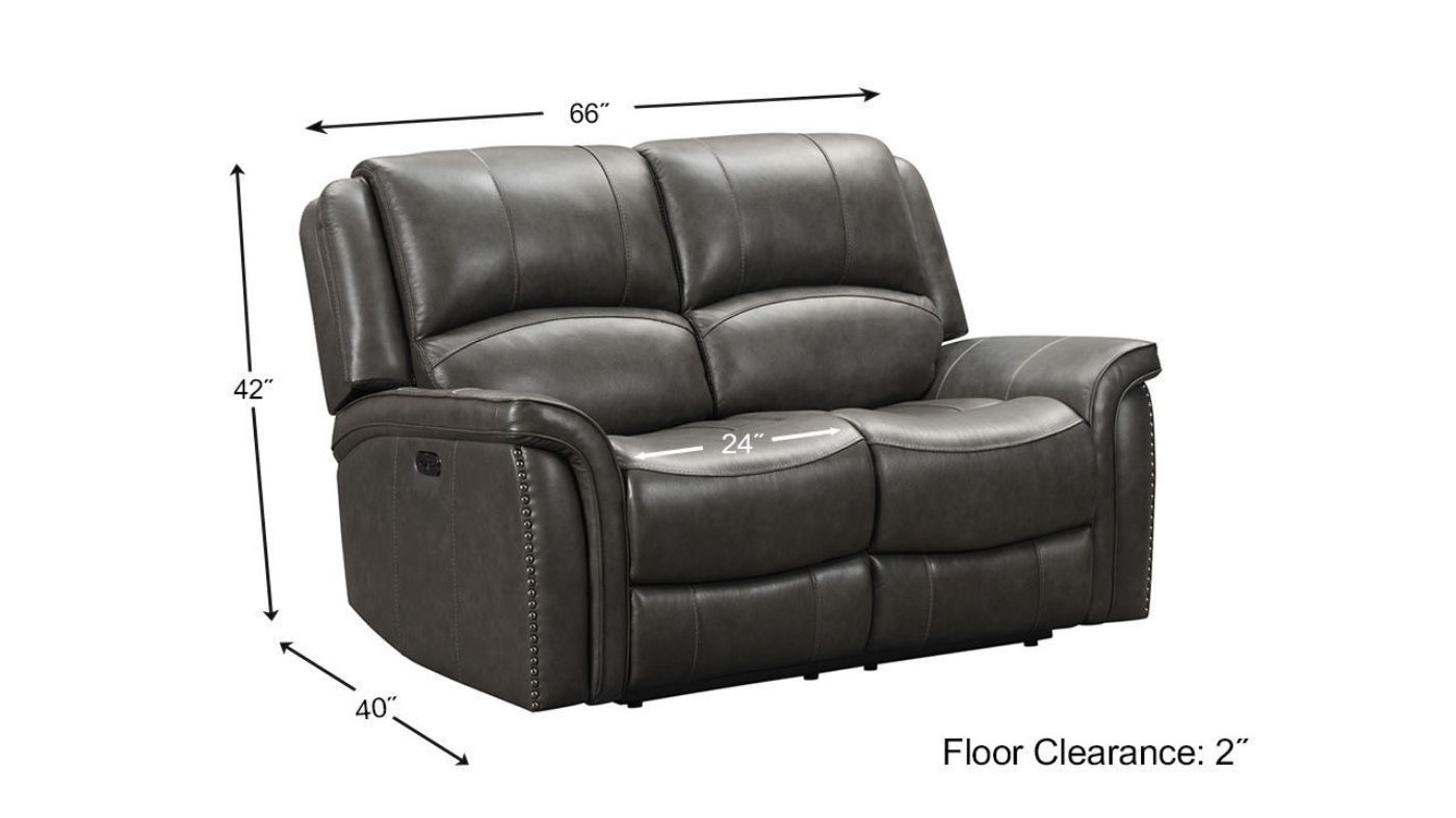 Dimension Details of the Gaspar POWER Reclining Leather Loveseat in Gray by Ashley Furniture | Home Furniture Plus Bedding