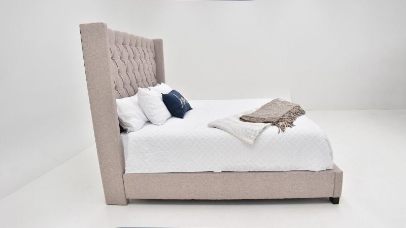 Side View of the Morrow Queen Upholstered Bed in Gray by Elements International | Home Furniture Plus Bedding